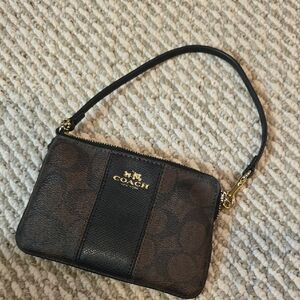 Coach Brown and Black Monogram Wristlet